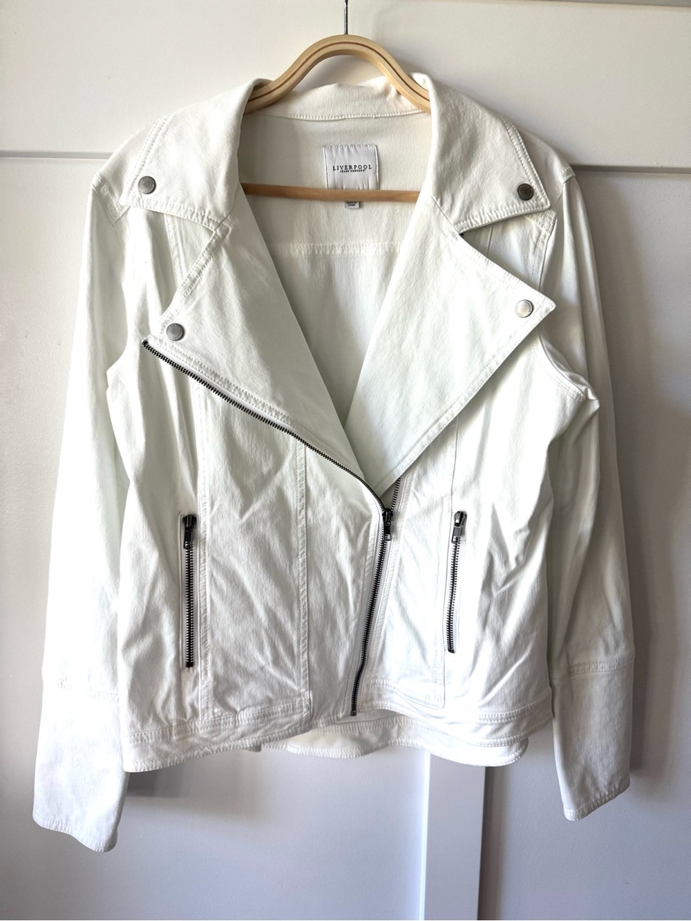 Liverpool Jeans Company White Denim Moto Jacket Asymmetrical Zip Women’s M